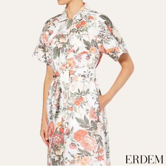 ERDEM **NWT** Mayra Floral Shirtdress in White Floral Multi - Picture 3 of 14